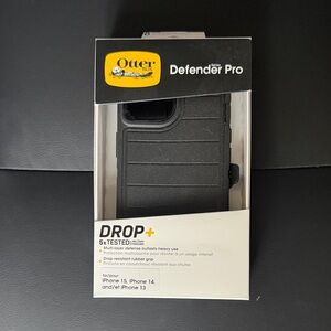 OtterBox Defender Pro Rugged Black Case for iPhone 15, iPhone 14, and iPhone 13